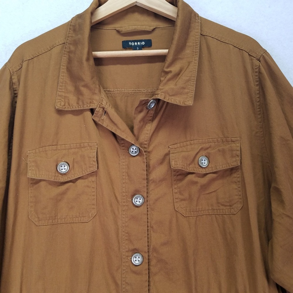 Torrid Womens 100% Cotton Utility Anorak Jacket Size 3 Brown Drawstring Waist